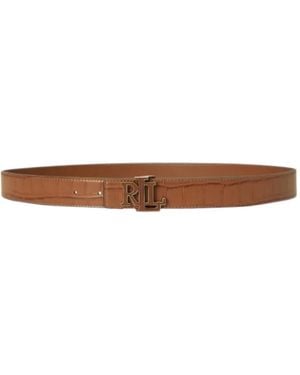 Ralph Lauren Croc-Effect Rl Logo-Plaque Belt - White