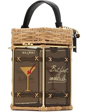 WAIWAI RIO Rattan-Paneled Cocktail Bucket Bag - Brown