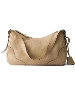 Prada Aimèe Large Leather Shoulder Bag - Natural