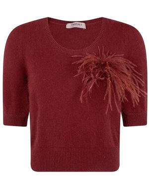 Twinset Feather-Embellished Short-Sleeve Jumper - Red