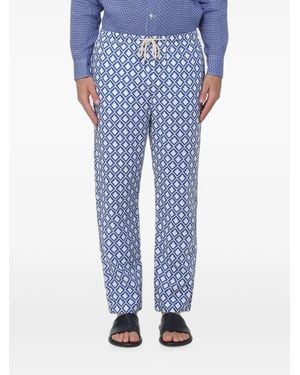 Peninsula Geometric-Print Linen Trousers - Blue