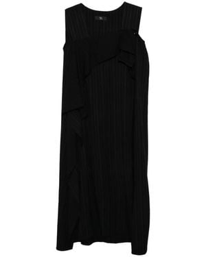 Y's Yohji Yamamoto Pinstriped Ruffled Dress - Black
