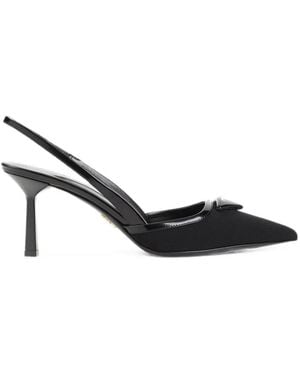 Prada Logo-Plaque Slingback Court Shoes - Black