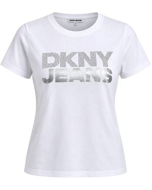 DKNY Logo-Print Rhinestone-Embellished T-Shirt - White