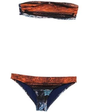 Balmain Abstract-Print Bandeau Bikini - Blue