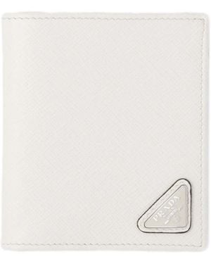 Prada Portemonnaie Aus Saffiano-Leder Mit Triangel-Logo - Weiß
