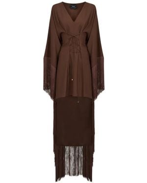 ‎Taller Marmo Sierra Fringed Kaftan Mini Dress - Brown