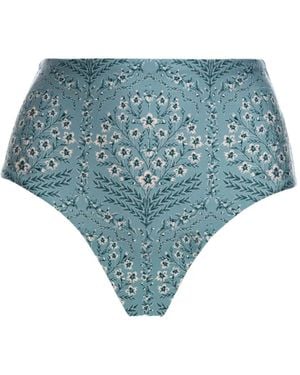 Agua Bendita Ceiba Floral-Print High-Waist Bikini Bottoms - Blue