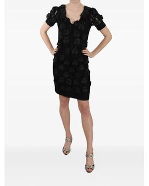 John Richmond Floral-Appliqué Lace-Panel Mini Dress - Black