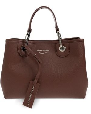 Emporio Armani Sac Cabas Grainé À Logo Imprimé - Brown