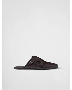 Prada Shuffle Brogue-Embellished Leather Mules - White