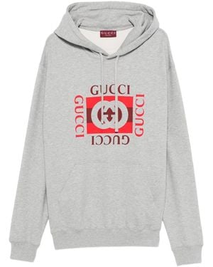 Gucci Sudadera de algodón con capucha y logo - Gris