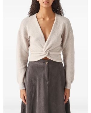 Nenette Moon Twist-Front V-Neck Cardigan - Natural