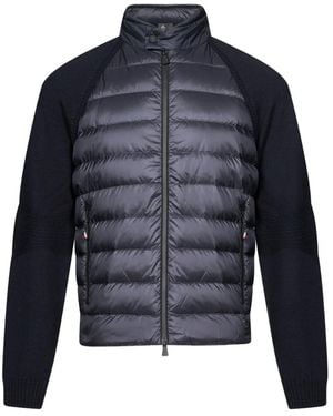 Moncler Quilted-Panel Zip-Up Cardigan - Blue