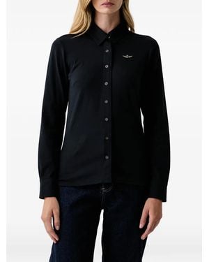 Aeronautica Militare Logo-Embroidered Long-Sleeve Shirt - Blue