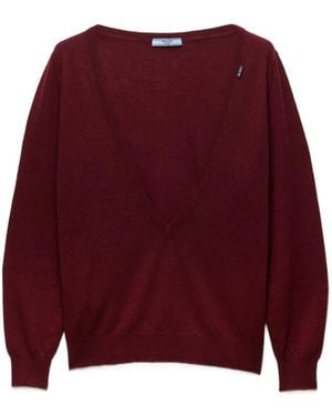Prada Cashmere V-Neck Jumper - Red
