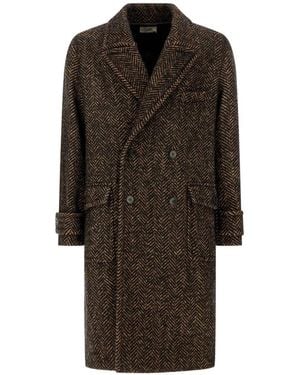 Pence Herringbone Double-Breasted Coat - Brown