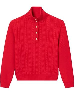 A.P.C. Thea Cable-Knit Button Sweater - Red