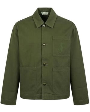 JW Anderson Logo-Embroidered Patch-Pocket Shirt Jacket - Green
