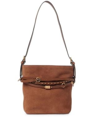 Pinko Stud-Embellished Suede Shoulder Bag - Brown