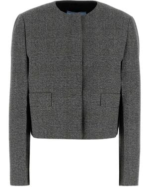 Prada Checked Cropped Jacket - Grey