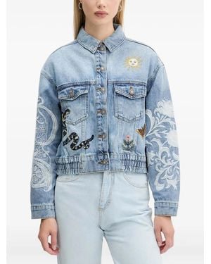 Desigual Embroidered Denim Jacket - Blue