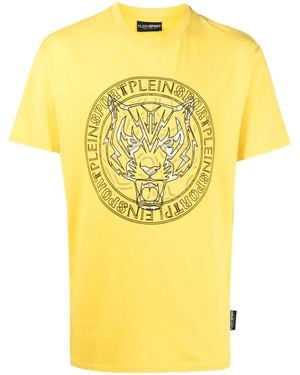 Philipp Plein Logo Tiger-Print T-Shirt - Yellow