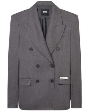 Gcds Double-Breasted Peak-Lapel Blazer - Grey