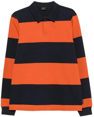 Paul Smith Horizontal-Stripe Long-Sleeve Polo Shirt - Orange