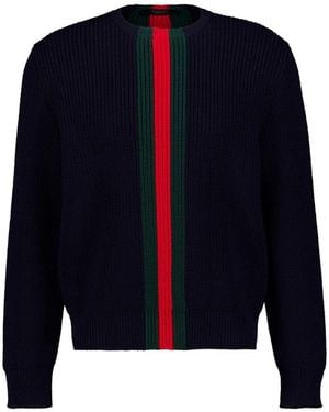 Gucci Gerippter Pullover Mit Web - Blau