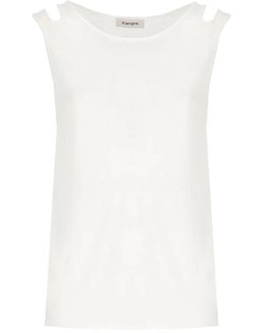 Kangra Cut-Out Shoulder Linen Tank Top - White