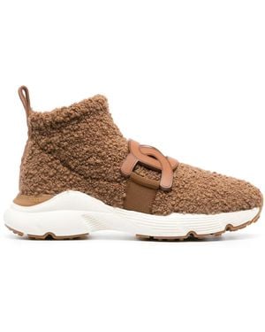 Tod's Shearling Logo-Plaque Trainers - Brown