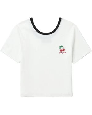B+ AB Cherry-Embroidered Ribbed Top - White