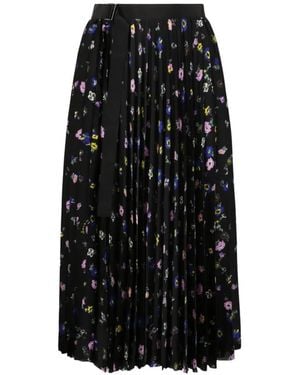 Sacai Falda Con Estampado Floral - Negro