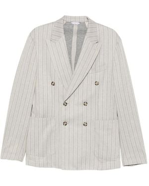 Manuel Ritz Double-Breasted Regimental-Stripe Blazer - White