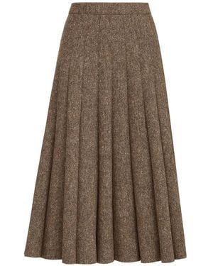 Brunello Cucinelli Virgin Wool Donegal Pleated Skirt - Brown