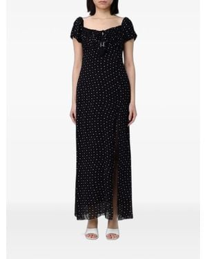 Hanita Midi Polka-Dot Side-Slit Dress - Black