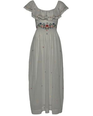 RIXO London Ebony Ruffled Embroidered Midi Dress - Grey