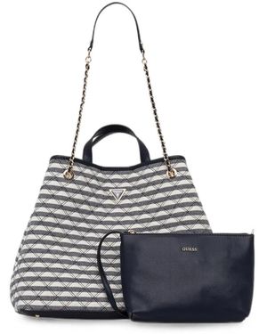 Guess Giully Striped Diamond-Quilted Tote Bag - Blue