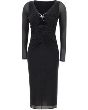 Blumarine Butterfly-Clasp Ruched Midi Dress - Black