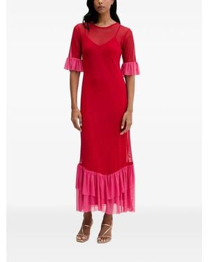 Never Fully Dressed Ruffled Mesh Maxi Dress - Red