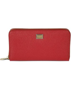 Dolce & Gabbana Logo-Plaque Leather Zip-Around Wallet - Red