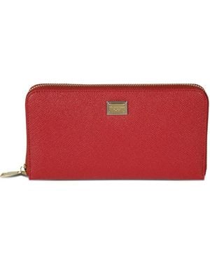 Dolce & Gabbana Logo-Plaque Leather Zip-Around Wallet - Red