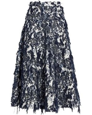 Erdem Midi Frayed Floral Skirt - Blue