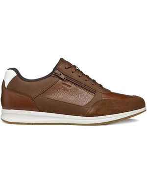 Geox Avery Leather Zip-Detail Trainers - Brown