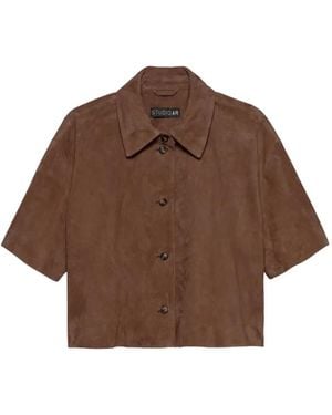 STUDIO AR Eveline Short-Sleeved Suede Jacket - Brown