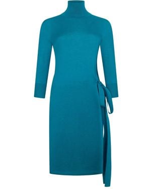 Malo Turtleneck Tie Dress - Blue