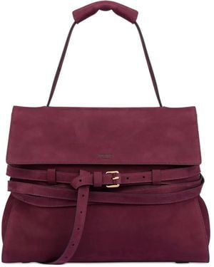 Moschino Medium Tie Me Suede Shoulder Bag - Purple