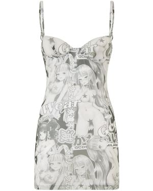 Gcds Hentai-Print Embrodered Mini Dress - Grey