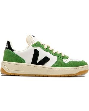 Veja V-10 Logo Suede Trainers - Green